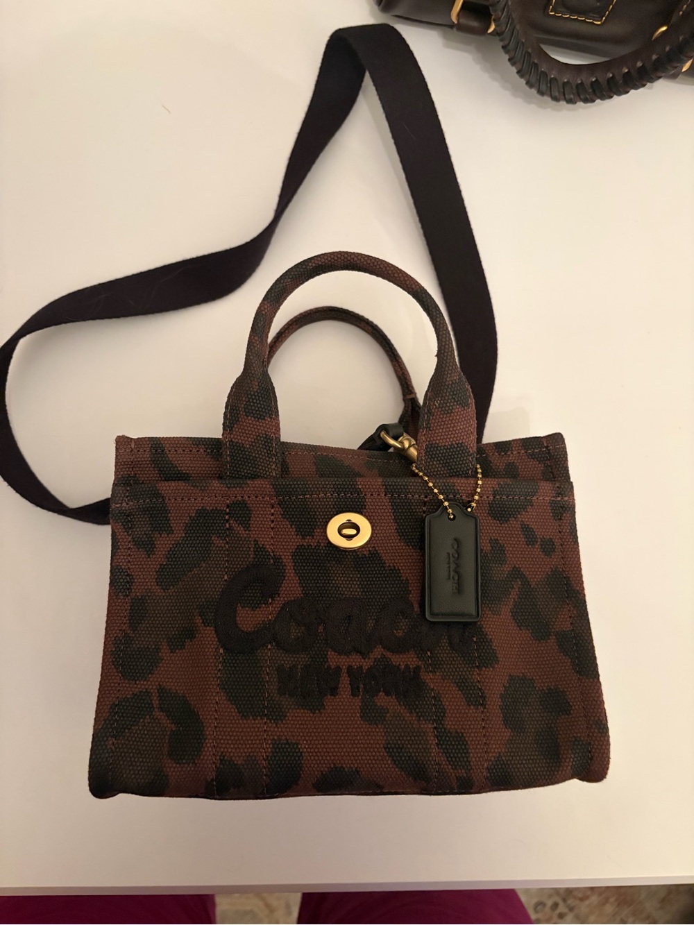 Coach Mini Tote with Leopard Print in Brown and Black